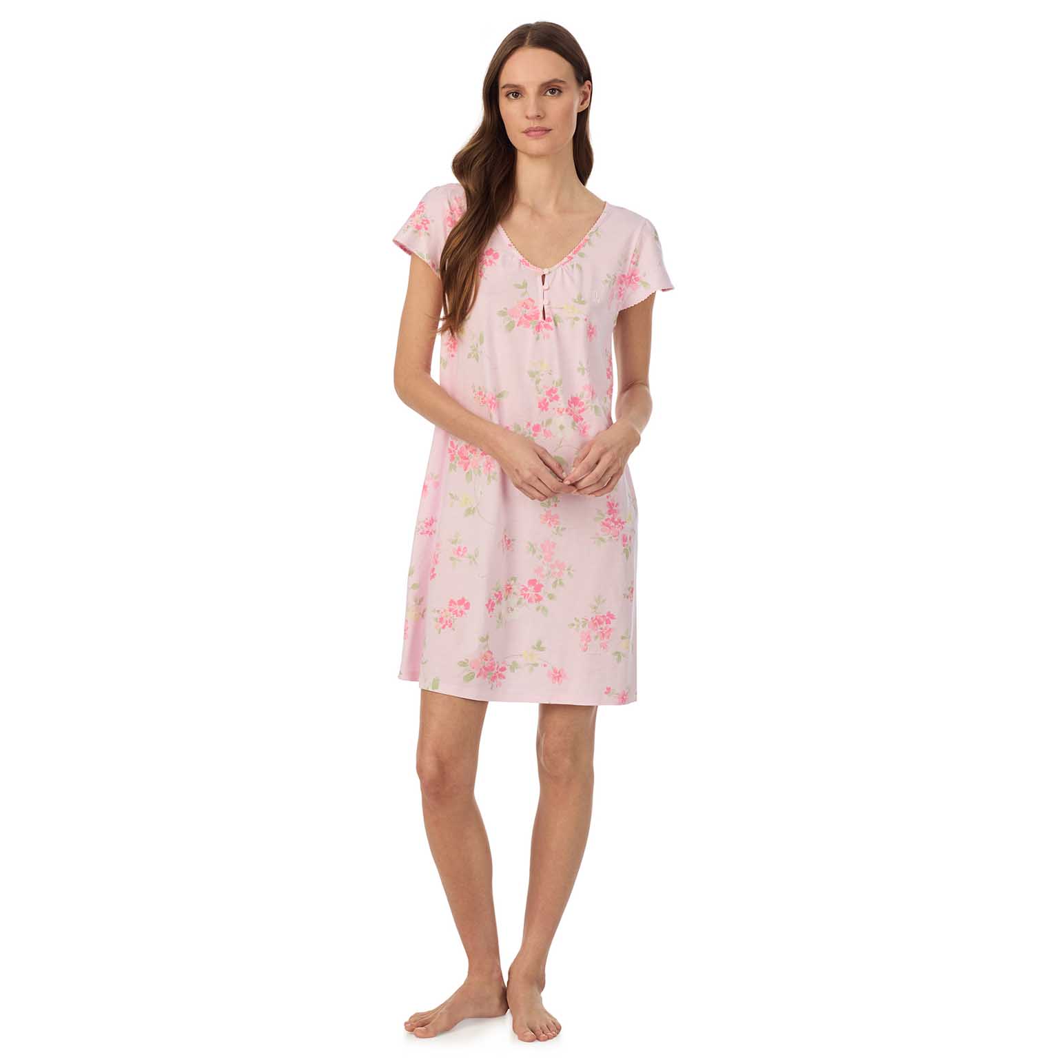 Lauren Ralph Lauren Cotton Knit Flutter Sleeve Short Gown